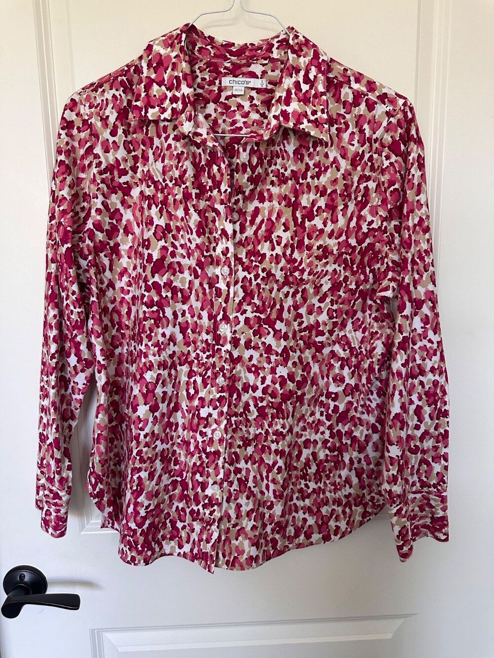 Chico's No-Iron Stretch Shirt Pink Beige White Chico’s 2 (Large / US 12)